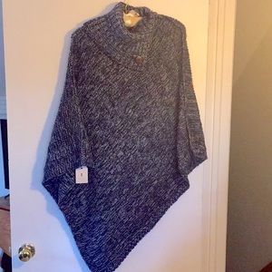 Simonetta NWT Navy Blue & White Knit Poncho, Ribbed Cowl Size S